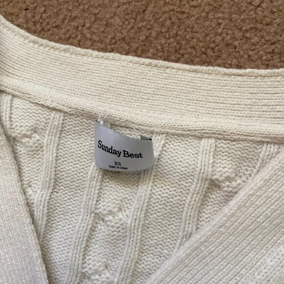 Sunday Best by Aritzia Cooper Cable Knit Cropped Cardigan Cream Women's XS - Picture 9 of 12